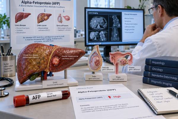 Learn what an AFP blood test measures, why AFP rises in liver disease, hepatocellular carcinoma, and germ cell tumors, and how normal ranges and trends guide follow-up.