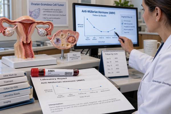 Learn how AMH is used as a tumor marker for granulosa cell tumors, why levels can rise, how trends are followed after treatment, and how AMH compares with inhibin B.