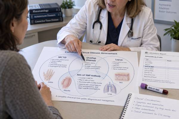 Anti-U1 RNP Antibody Test: MCTD, Lupus, Overlap Disease, and Meaning Learn how anti-U1 RNP antibody results relate to mixed connective tissue disease, lupus, overlap syndromes, lung risk, and follow-up testing.