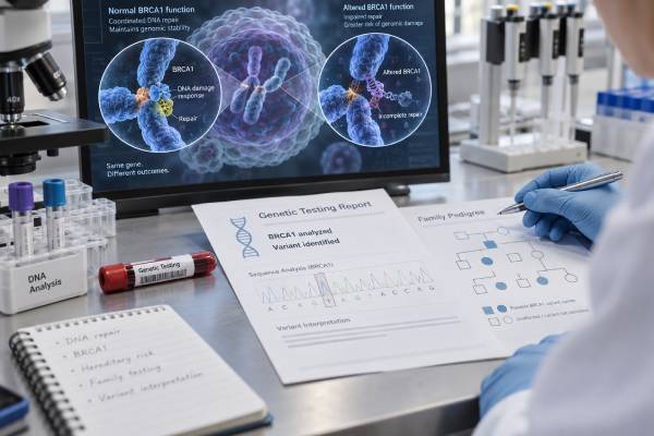 BRCA1 Mutation Test: Hereditary Cancer Risk, DNA Repair, Variant Meaning, and Family Risk BRCA1 mutation testing identifies hereditary DNA-repair risk; learn pathogenic variant and VUS meaning, breast and ovarian cancer risks, family inheritance, and next steps.