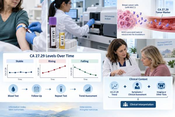 CA 27.29 Test for Breast Cancer: Tumor Marker Levels, Monitoring, and Recurrence CA 27.29 breast cancer testing explained: reference range, high and normal results, serial trends, metastatic monitoring, recurrence limits, and follow-up guidance.