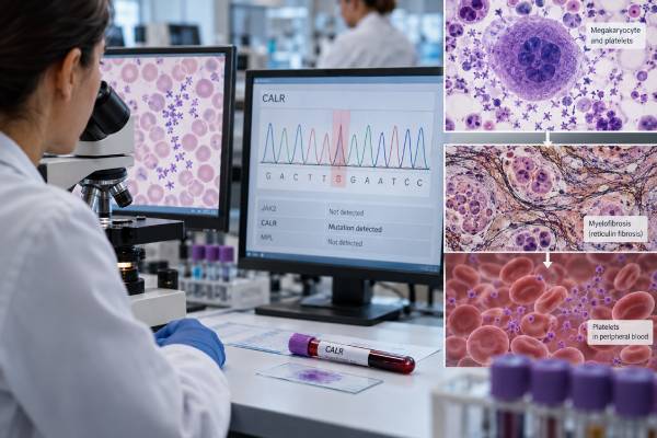 CALR Mutation Test: Myeloproliferative Neoplasm, Platelets, Myelofibrosis, and Result Meaning Understand CALR mutation testing for essential thrombocythemia and myelofibrosis, including type 1 and type 2 variants, platelet findings, negative results, prognosis, and next steps.