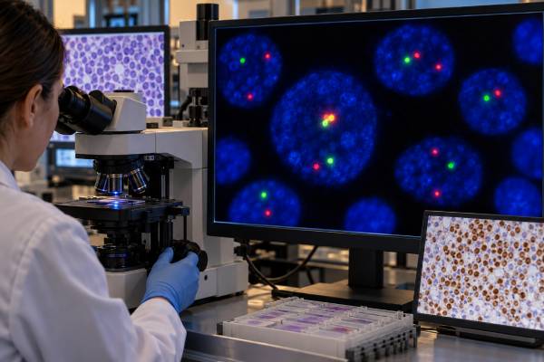 Learn how CCND1/IGH FISH detects t(11;14) in mantle cell lymphoma, what positive and negative results mean, and how cyclin D1 and SOX11 support diagnosis.
