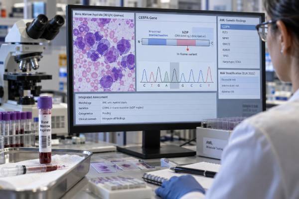 CEBPA Mutation Test: AML Prognosis, Risk Stratification, Mutation Status, and Meaning Understand CEBPA mutation testing in AML, including bZIP in-frame mutations, ELN favorable-risk classification, prognosis, germline CEBPA, and how results affect treatment planning.