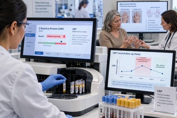 CRP Test for Rheumatoid Arthritis: Disease Activity, Flares, Inflammation, and Monitoring Learn how the CRP test reflects rheumatoid arthritis inflammation, including ranges, flares, normal results, high causes, treatment monitoring, and follow-up.