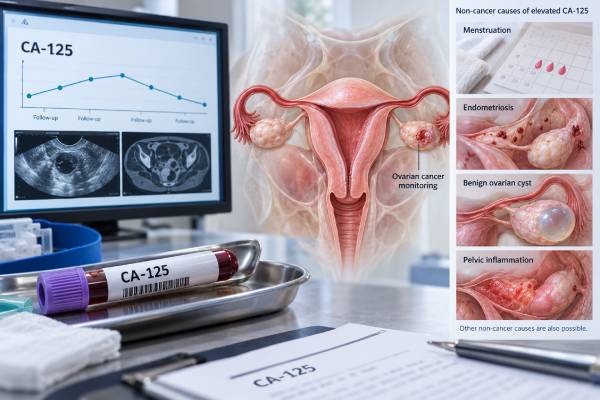 Understand CA-125 blood test results, including normal ranges, high levels, benign causes, ovarian cancer monitoring, recurrence trends, and follow-up.