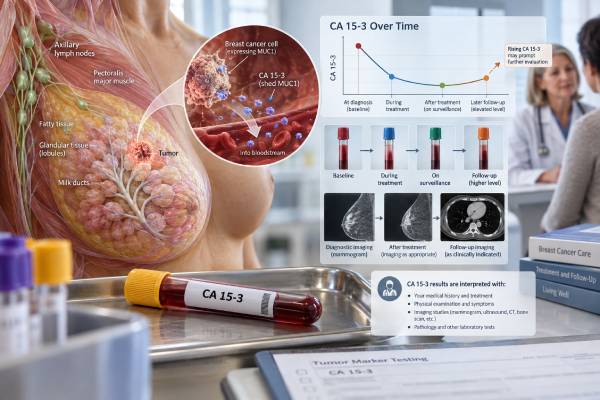 Learn what the CA 15-3 blood test measures, common reference ranges, its role in metastatic breast cancer monitoring, recurrence limits, and benign causes of high results.