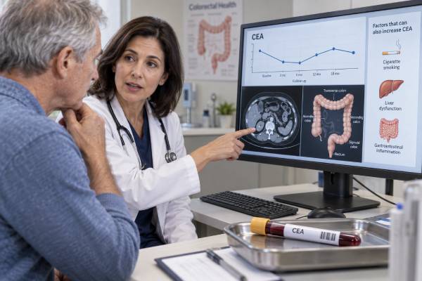 Learn what a CEA blood test measures, typical reference ranges, benign causes of high CEA, and how serial CEA levels help monitor colorectal cancer and recurrence.
