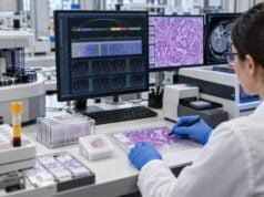 A cholangiocarcinoma biomarker panel combines CA 19-9 with FGFR2, IDH1/2, BRAF, HER2, MSI/MMR, and other molecular tests to guide monitoring and targeted treatment.