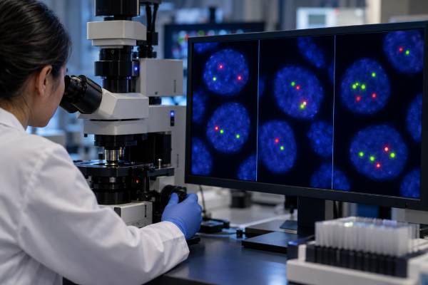 Understand CLL FISH results for del(17p), del(11q), trisomy 12, and del(13q), including what they mean for TP53 risk, prognosis, repeat testing, and treatment planning.