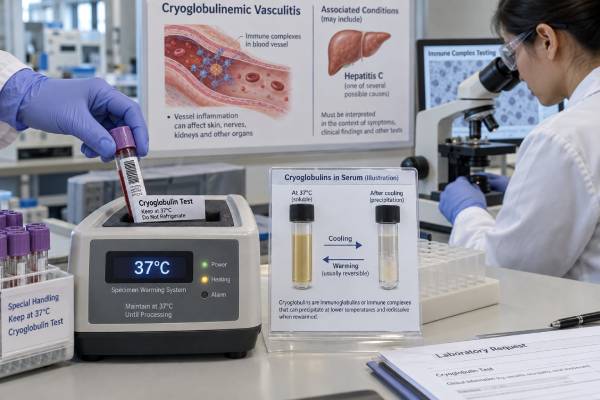 Cryoglobulin Test: Vasculitis, Cold-Sensitive Antibodies, Hepatitis C, and Meaning Understand cryoglobulin test results, warm collection, types I–III, low C4, hepatitis C links, vasculitis symptoms, and key follow-up tests.