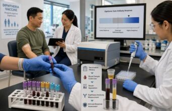 Learn how to interpret a diphtheria antibody test, including 0.01 and 0.1 IU/mL thresholds, timed vaccine-response testing, immune deficiency clues, confounders, and active-disease limits.