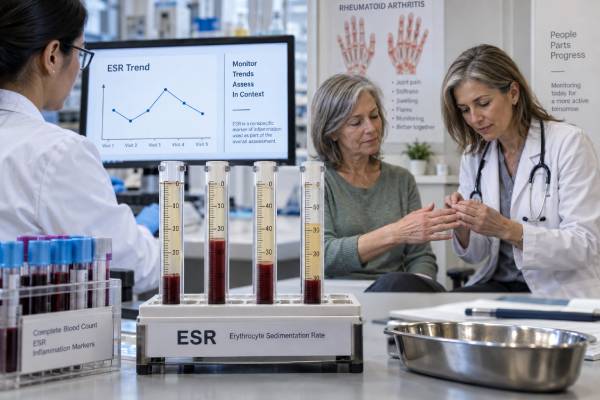 ESR Test for Rheumatoid Arthritis: Inflammation, Disease Activity, Flares, and Monitoring Learn how the ESR test reflects rheumatoid arthritis inflammation, including ranges, flares, normal results, high causes, treatment monitoring, and follow-up.
