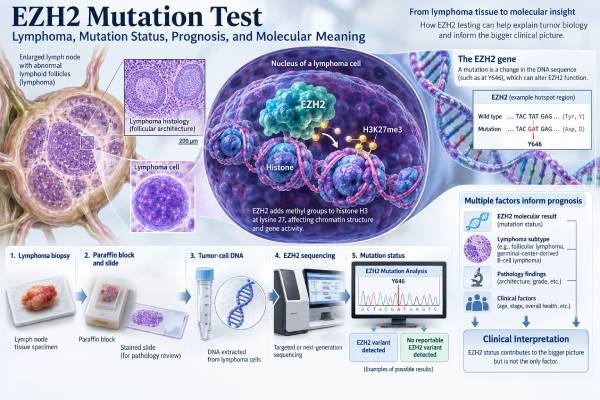 EZH2 Mutation Test: Lymphoma, Mutation Status, Prognosis, and Molecular Meaning Learn what an EZH2 mutation test means in follicular lymphoma, how positive and negative results are interpreted, and how the 2026 tazemetostat withdrawal changes treatment relevance.