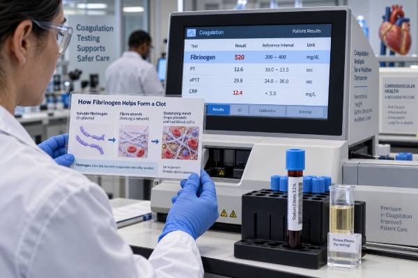 Fibrinogen Blood Test High Levels, Inflammation, Clotting Risk, and Cardiovascular Meaning Learn what a high fibrinogen blood test means, how inflammation affects it, and why the result is associated with clotting and cardiovascular risk without diagnosing a clot.
