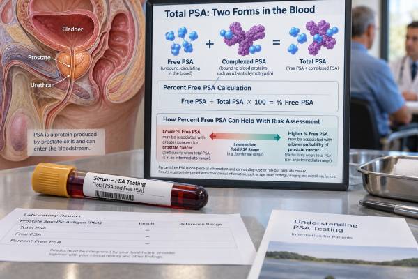 Learn how the free PSA test and percent free PSA help refine prostate cancer risk, what common percentage ranges mean, what affects results, and when follow-up is needed.