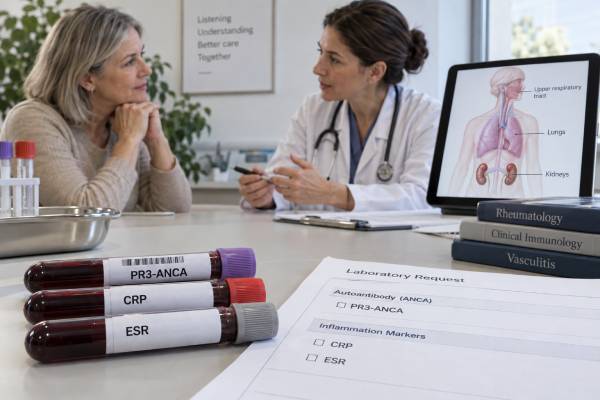 Granulomatosis With Polyangiitis Blood Test Panel: PR3-ANCA, CRP, ESR, and Disease Activity Learn how PR3-ANCA, MPO-ANCA, CRP, ESR, kidney tests, urinalysis, imaging, and biopsy work together in GPA diagnosis and disease-activity monitoring.