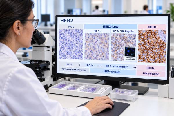 HER2-Low Breast Cancer Test: IHC Score, HER2 Expression, and Tumor Classification Learn how HER2-low breast cancer is identified by IHC 1+ or IHC 2+/ISH-negative results, how scores are interpreted, and why HER2 expression can affect treatment.