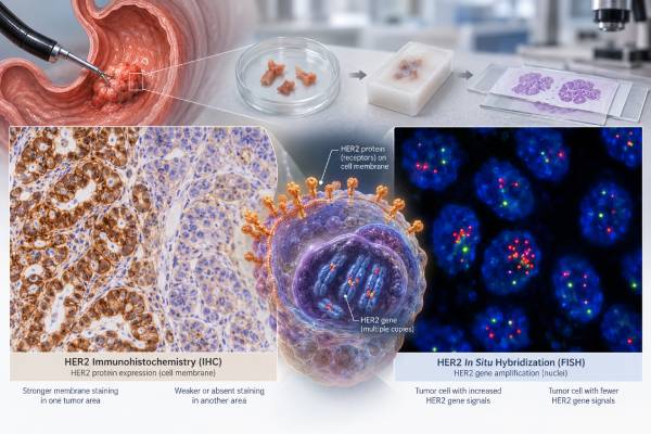 HER2 Test for Gastric Cancer: HER2 Expression, IHC/FISH Status, and Amplification Understand HER2 Test for Gastric Cancer HER2 Expression, IHC/FISH Status, and Amplification: what the test measures, how results are interpreted, treatment implications, limitations, and practical next steps.