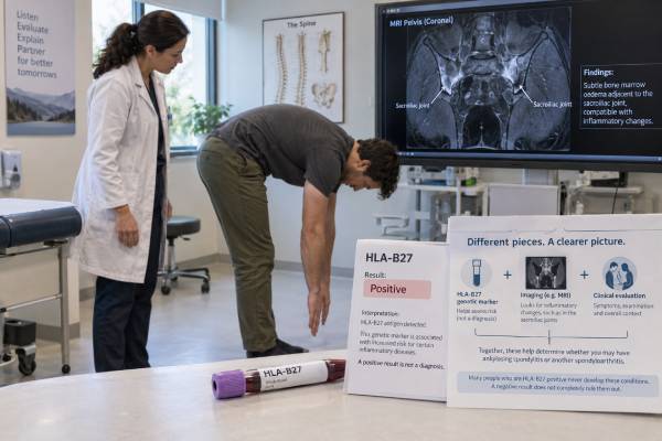 HLA-B27 Test: Ankylosing Spondylitis, Spondyloarthritis Risk, and Meaning Understand what a positive or negative HLA-B27 blood test means, how it relates to ankylosing spondylitis and spondyloarthritis, and what follow-up may help.