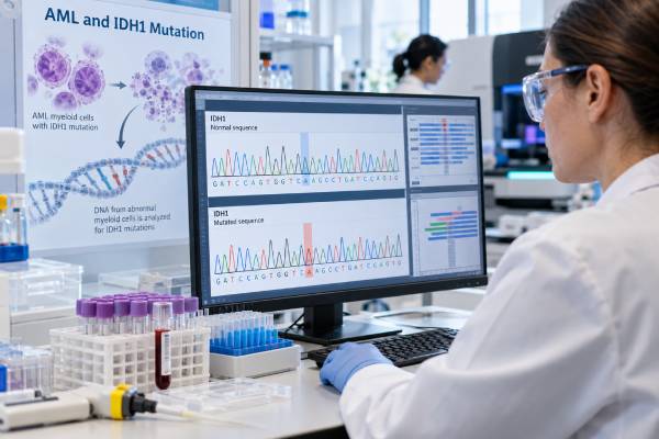 IDH1 Mutation Test for AML: Mutation Status, Molecular Result, and AML Meaning Understand what an IDH1 mutation test means in AML, including R132 variants, positive and negative results, VAF, prognosis, targeted IDH1 therapy, and follow-up.