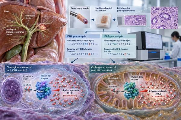 IDH1 and IDH2 Test for Cholangiocarcinoma: Mutation Status and Molecular Meaning Understand IDH1 and IDH2 Test for Cholangiocarcinoma Mutation Status and Molecular Meaning: what the test measures, how results are interpreted, treatment implications, limitations, and practical next steps.