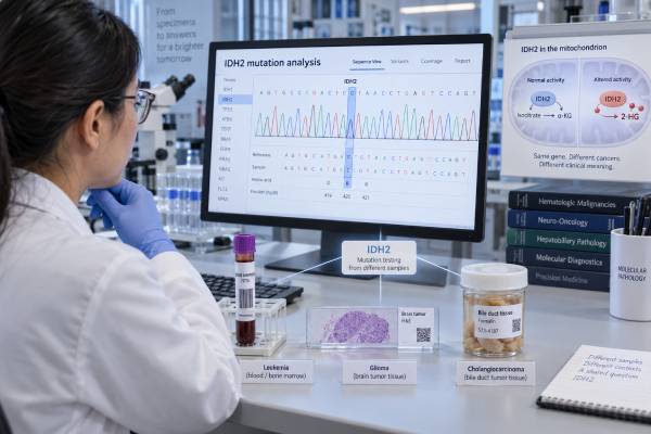 IDH2 Mutation Test: Leukemia, Glioma, Cholangiocarcinoma, Mutation Status, and Meaning Understand what an IDH2 mutation test means in AML, glioma, and cholangiocarcinoma, including positive and negative results, treatment relevance, testing methods, and important limitations.