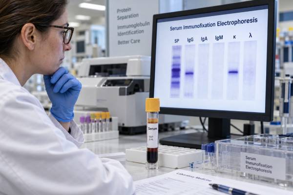 Learn what an immunofixation blood test detects, how IgG, IgA, IgM, kappa, and lambda results are interpreted, and what a monoclonal protein may mean.