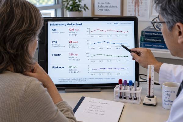 Inflammatory Marker Panel: CRP, ESR, Ferritin, Fibrinogen, and Chronic Inflammation Compare CRP, ESR, ferritin, and fibrinogen in an inflammatory marker panel, including their timing, limitations, chronic inflammation meaning, and useful next steps.