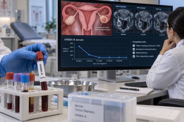 Learn how the inhibin A tumor marker test is used for granulosa cell tumors, what high levels can mean, typical ranges, and how trends help with monitoring.