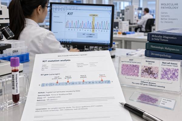 KIT Mutation Test: GIST, Melanoma, Mast Cell Disease, Mutation Status, and Meaning Learn what a KIT mutation test means in GIST, melanoma, and mast cell disease, including exon-specific results, KIT D816V, treatment relevance, CD117 differences, and testing limitations.