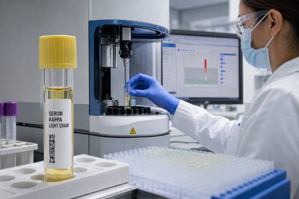 Understand high kappa free light chains, assay-specific ranges, kidney effects, kappa/lambda patterns, monoclonal gammopathy, myeloma, amyloidosis, and follow-up tests.