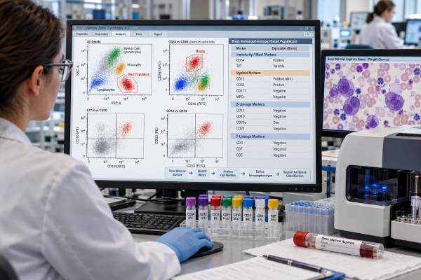 Leukemia Flow Cytometry Panel: Cell Markers, Immunophenotype, Blasts, and Diagnosis Understand leukemia flow cytometry panels, including CD markers, immunophenotype, blast assessment, AML and ALL patterns, test limits, and follow-up testing.