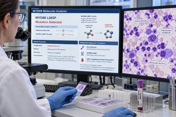 MYD88 L265P Mutation Test: Waldenstrom Macroglobulinemia, Lymphoplasmacytic Lymphoma, and Mutation Meaning Understand MYD88 L265P testing in Waldenström macroglobulinemia and lymphoplasmacytic lymphoma, including positive and negative results, assay sensitivity, and CXCR4 context.