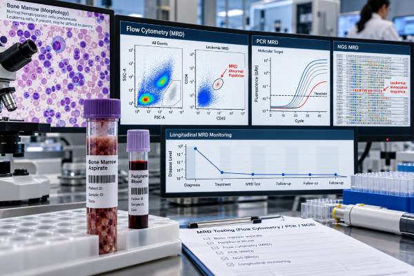 Minimal Residual Disease (MRD) Test for Leukemia: Flow Cytometry, PCR, NGS, and Monitoring Understand leukemia MRD testing with flow cytometry, PCR, and NGS, including sensitivity, positive and negative results, timing, relapse risk, and test limitations.