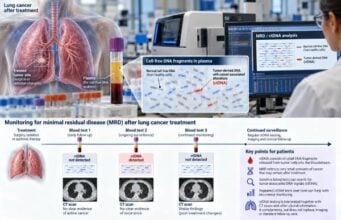 Learn how lung cancer MRD ctDNA testing detects molecular residual disease, what positive and negative results mean, how it can precede recurrence on scans, and why treatment decisions still require clinical context.