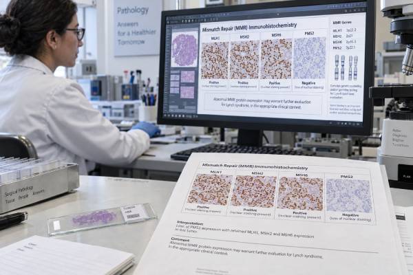 Understand MMR gene testing for MLH1, MSH2, MSH6, PMS2, EPCAM, and Lynch syndrome, including IHC patterns, MSI, germline results, cancer risk, and next steps.