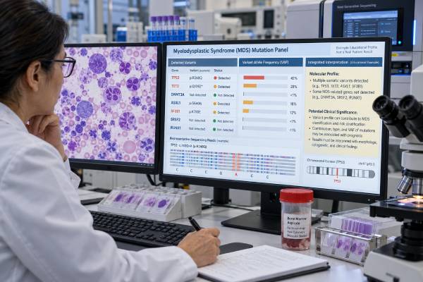 Myelodysplastic Syndrome (MDS) Mutation Panel: Risk Genes, Prognosis, and Molecular Profile Understand MDS mutation panels, including TP53, SF3B1, ASXL1, RUNX1 and other genes, how NGS results affect diagnosis, IPSS-M prognosis, and follow-up.