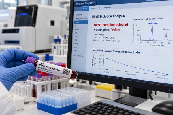 NPM1 Mutation Test: AML Prognosis, MRD, Mutation Status, and Result Meaning Understand NPM1 mutation testing in AML, including mutation status, prognosis, co-mutations, MRD monitoring, molecular relapse, and treatment decisions.