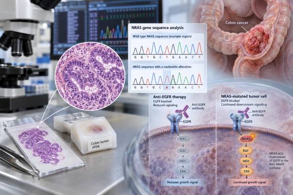 NRAS Test for Colon Cancer: Mutation Status, Anti-EGFR Resistance Marker, and Meaning Learn what an NRAS mutation means in colon cancer, why NRAS predicts resistance to cetuximab and panitumumab, and how wild-type results fit into extended RAS testing.