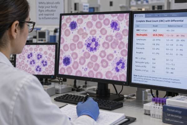 Neutrophil Count Test: High Levels, Infection, Inflammation, and Immune Response Understand a high neutrophil count, including ANC, infection and inflammation patterns, steroid and stress effects, left shift, and signs that need further blood evaluation.