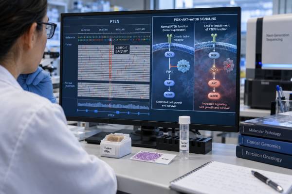 PTEN Mutation Test: Tumor Suppressor Gene, Cancer Risk, Pathway Alteration, and Meaning Learn how to interpret PTEN mutation testing, including germline PHTS results, tumor-only PTEN loss, PI3K-AKT-mTOR pathway effects, cancer risk, VUS findings, assay limits, and follow-up.