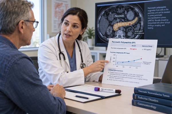 Learn what a pancreatic polypeptide test measures, why fasting matters, what high PP levels can mean, and how the test fits into pancreatic neuroendocrine tumor evaluation.
