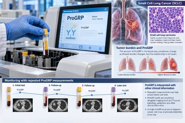 ProGRP Test for Lung Cancer: Small Cell Lung Cancer Marker, Tumor Burden, and Monitoring Understand the ProGRP test for lung cancer, including SCLC marker ranges, kidney effects, tumor-burden trends, treatment monitoring, NSE comparison, and result meaning.