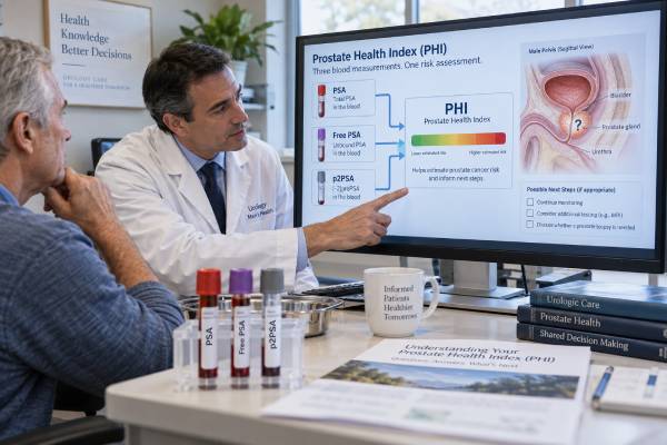 Understand what the Prostate Health Index (PHI) measures, how PSA, free PSA, and p2PSA create the score, what high PHI may mean, and how it guides biopsy decisions.