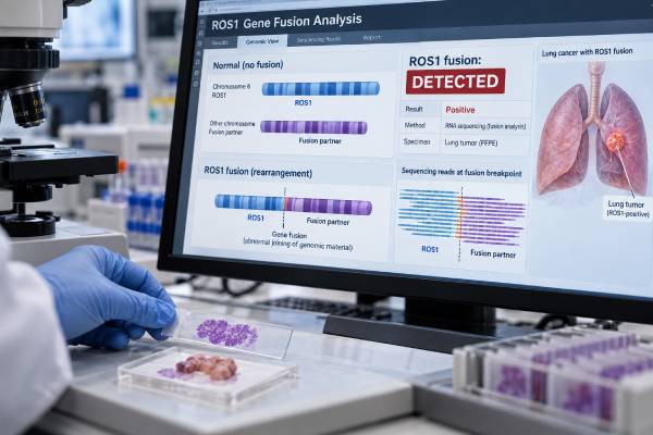 ROS1 Fusion Test for Lung Cancer: Gene Fusion, Positive Result, and Molecular Meaning Understand ROS1 fusion testing in lung cancer, including what a positive result means, RNA NGS versus FISH, negative-result limits, and molecular significance.