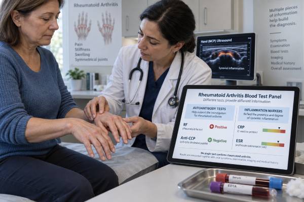 Rheumatoid Arthritis Blood Test Panel: RF, Anti-CCP, CRP, ESR, and Diagnosis Understand how RF, anti-CCP, CRP, and ESR work together in a rheumatoid arthritis blood test panel, what common result patterns mean, and why examination still matters.
