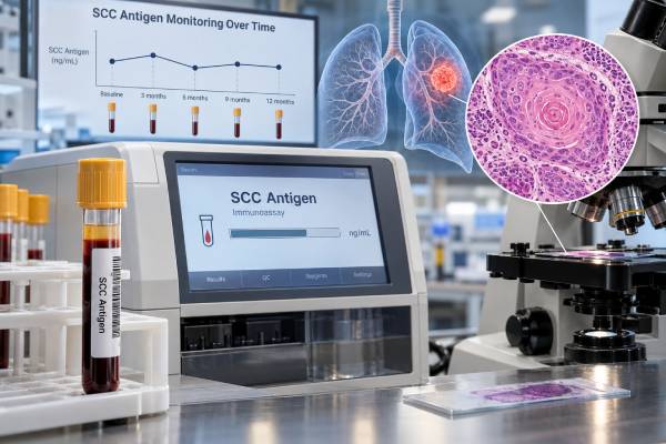 SCC Antigen Test for Lung Cancer: Squamous Cell Carcinoma Marker and Monitoring Understand the SCC antigen test for lung cancer, including normal-range limits, causes of high results, squamous cell carcinoma relevance, and monitoring use.