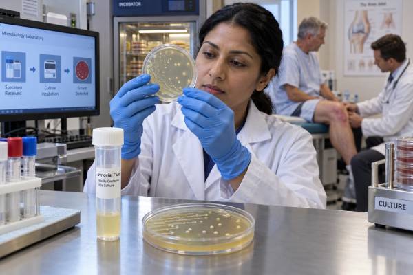 Synovial Fluid Culture Test: Septic Arthritis, Joint Infection, and Bacterial Growth Learn how a synovial fluid culture detects bacterial growth in septic arthritis, what positive and negative results mean, why prior antibiotics matter, and how culture guides antibiotics and joint drainage.
