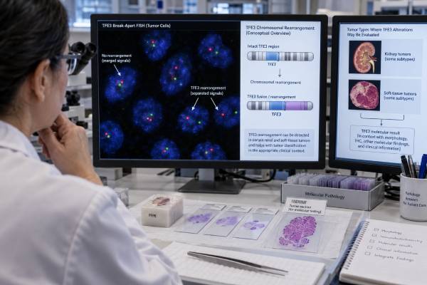 TFE3 Fusion Test: Kidney Cancer, Soft Tissue Tumor, Translocation Marker, and Result Meaning Learn how TFE3 fusion testing classifies kidney and soft-tissue tumors, how IHC, FISH, and RNA NGS differ, what positive or negative results mean, and why the fusion partner and tumor context matter.